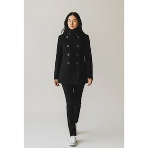 J Crew Vintage Pea Coat Womens Small Nautical Navy Blue Back Belt Wool Blend